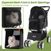 4 Wheel Pet Stroller in black with zippered mesh openings for small dogs and cats, featuring a removable padded liner.