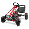Red pedal-powered go-kart for kids aged 3-8, featuring four rubber wheels and an ergonomic adjustable seat for outdoor.