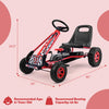 Red pedal-powered go-kart for kids aged 3-8, featuring four rubber wheels and an adjustable seat for outdoor play.