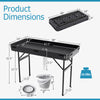 4 feet black folding table with dimensions, featuring a durable plastic top and powder-coated iron legs for versatile.