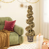 4 FT artificial topiary spiral tree with gold leaves in a vintage pot, perfect for indoor or outdoor decoration.