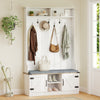 4-in-1 coat rack with cushioned bench, 7 hooks, and shoe storage, perfect for a clutter-free entryway.