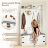 Cozy cushioned bench with shoe storage and coat rack, featuring 7 hooks and adjustable shelves for entryway.