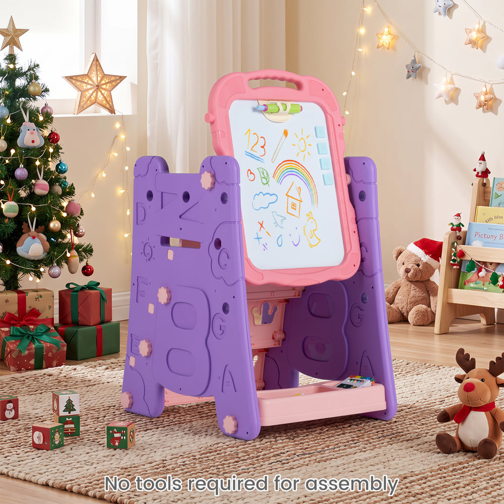4 in 1 Art Easel for Kids with Double Sided Magnetic Board-Pink - Gallery View 1 of 11