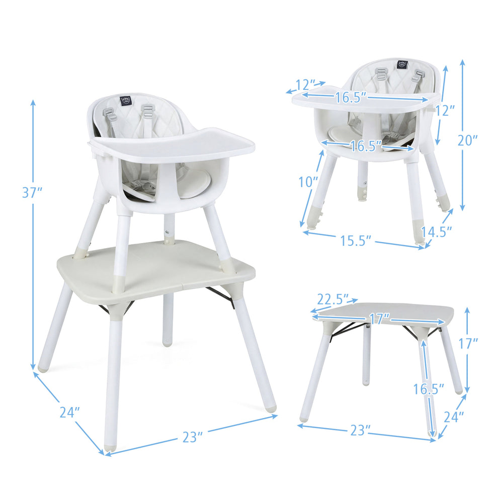 4-in-1 baby convertible chair and table set with adjustable tray, PU cushion, and lightweight design for easy transport.