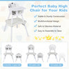 4-in-1 baby high chair set in cream with adjustable tray, 5-point harness, and removable PU cushion for easy cleaning.