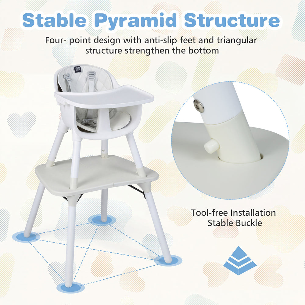 4-in-1 baby convertible chair set with adjustable tray, PU cushion, and stable pyramid structure for safety and.