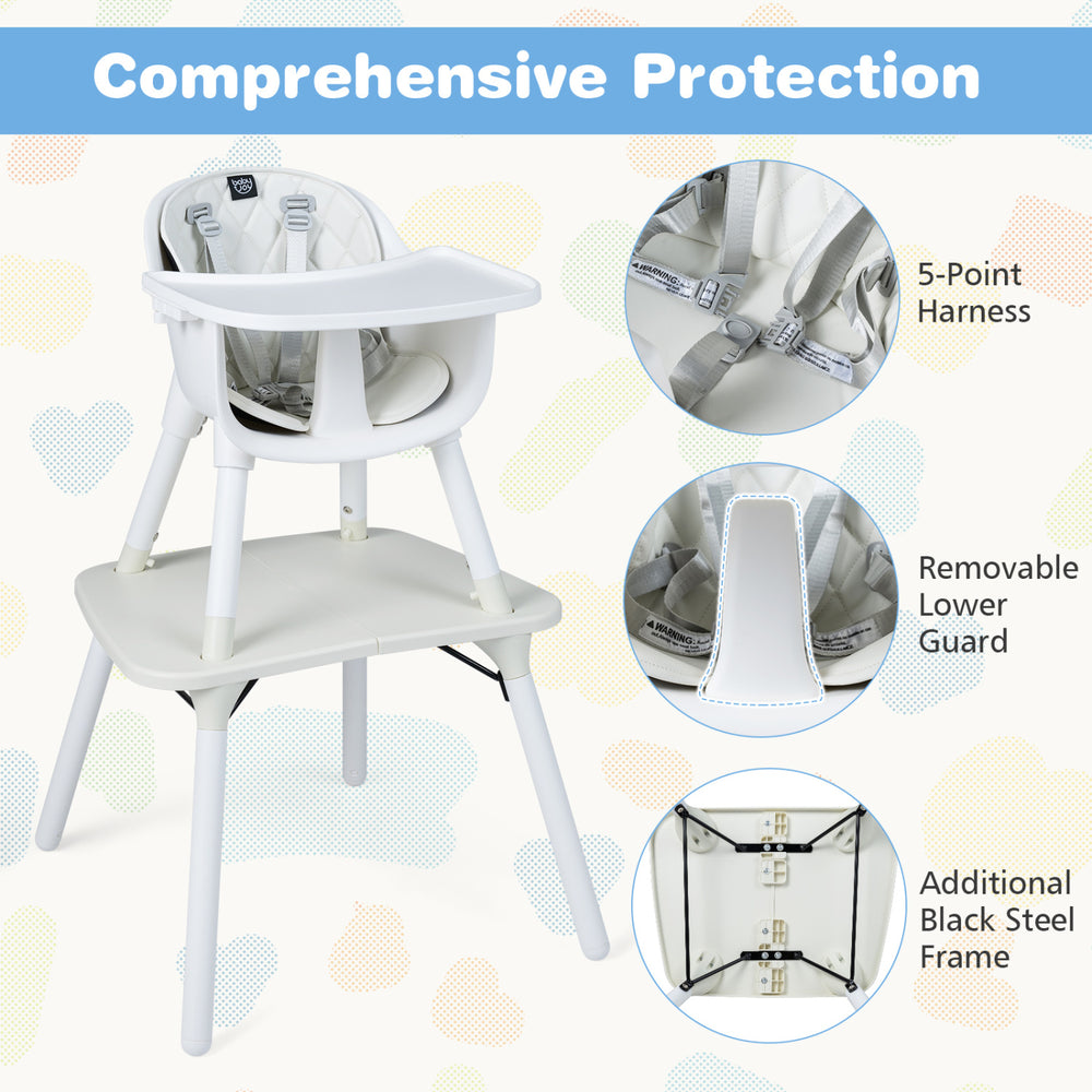 4-in-1 baby convertible chair set with removable PU cushion, 5-point harness, and black steel frame for safety and.