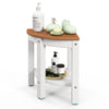 Corner shower stool with a wooden top, part of a 3-in-1 bath and storage combo for versatile home organization.