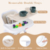 Removable double trays of the beige 4-in-1 convertible baby high chair for feeding and play, easy to clean and adjustable.
