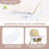 Convertible baby high chair in beige with adjustable tray, suitable for kids 3-36 months, for feeding and playtime.