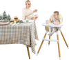 Convertible beige baby high chair with adjustable tray, 5-point harness, and removable waterproof cushion for easy.