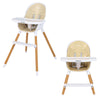 Convertible baby high chair in beige with adjustable tray and safety harness, ideal for infants aged 3-36 months.