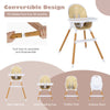 4-in-1 convertible baby high chair in beige with adjustable tray, removable cushion, and stable triangular steel legs.