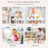 4-in-1 convertible baby high chair in beige, adjustable tray for feeding, playing, and independent eating.