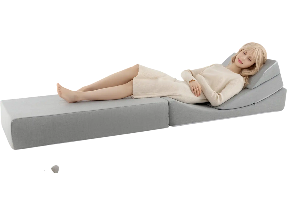 Convertible folding sofa bed in gray, featuring high-density foam, ideal for lounging or gaming in any living space.