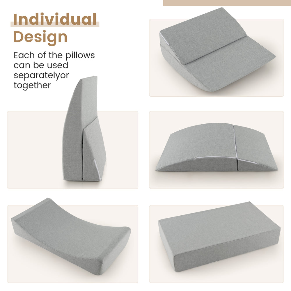 Convertible folding sofa bed in gray with modular pillows for versatile use, ideal for living room or outdoor.