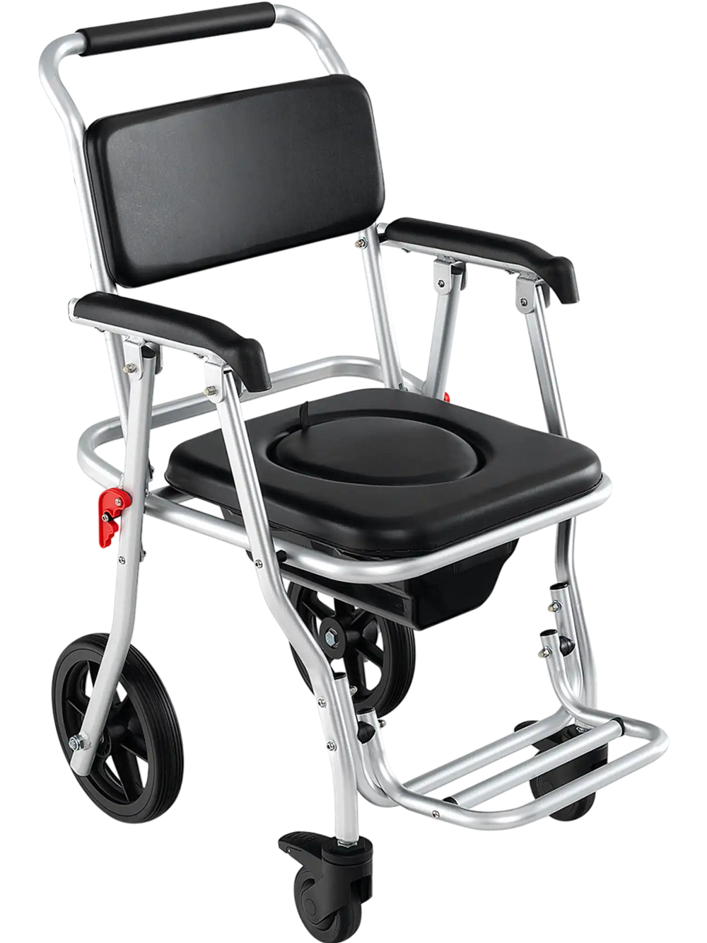 4-in-1 Foldable Bedside Commode Chair with Brakes and Bucket and Footrest