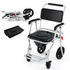 Foldable bedside commode chair with brakes, bucket, and footrest; lightweight aluminum frame for easy mobility and.