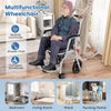4-in-1 foldable bedside commode chair with brakes, bucket, and footrest, ideal for nursing homes and home care.