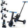 4-in-1 foldable toddler tricycle in navy with adjustable seat and push handle for versatile riding options.