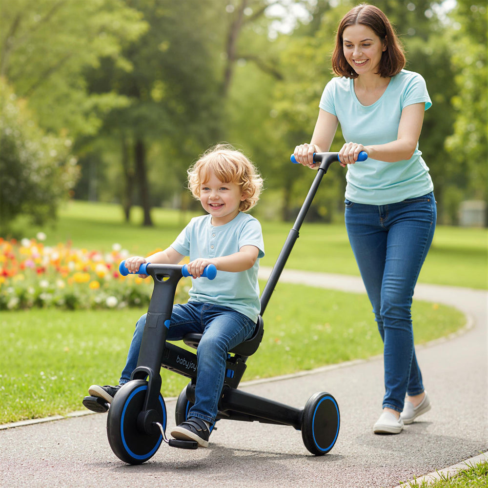 4-in-1 Foldable Toddler Tricycle with Push Handle with Adjustable Seat-Navy - Gallery View 1 of 12