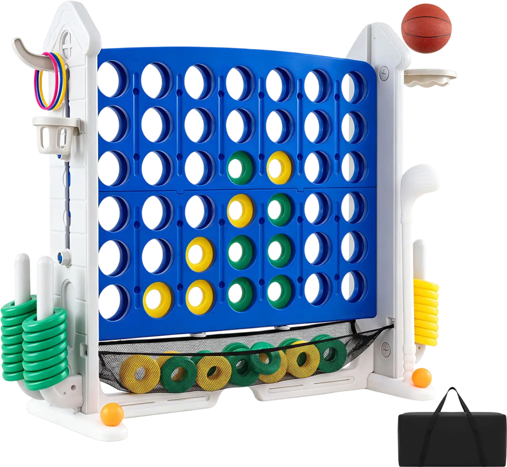 Costway 4-in-1 Height Adjustable Row Connect Game with Mesh Net Carrying Bag 29628318 New