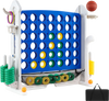 Height adjustable 4-in-1 connect game in blue with mesh net, carrying bag, and multiple game options for all ages.