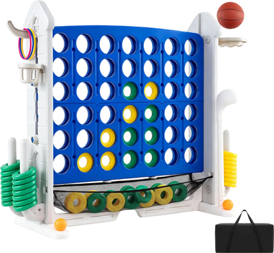 Costway 4-in-1 Height Adjustable Row Connect Game with Mesh Net Carrying Bag 29628318 New