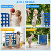 Height adjustable 4-in-1 game set in blue for shooting, ring toss, golf, and scoring, perfect for indoor and outdoor fun.