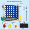 Height adjustable 4-in-1 Connect Game in blue with mesh net, carrying bag, and dimensions for indoor and outdoor fun.
