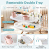 Removable double tray of a multicolor 4 in 1 high chair, featuring a built-in cup holder and adjustable height for.