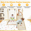4-in-1 indoor jungle gym featuring a baby swing, climbing ramp, and solid wood frame for safe play and development.