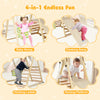 4-in-1 indoor jungle gym featuring a baby swing, climbing ramp, ladder, and resting platform for versatile play.