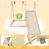4-in-1 indoor jungle gym featuring a baby swing, climbing ramp, and resting platform with a natural wood finish.