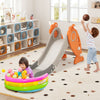 Indoor slide for kids with basketball hoop and rings, featuring a safe design and playful carrot theme for ages 3+.