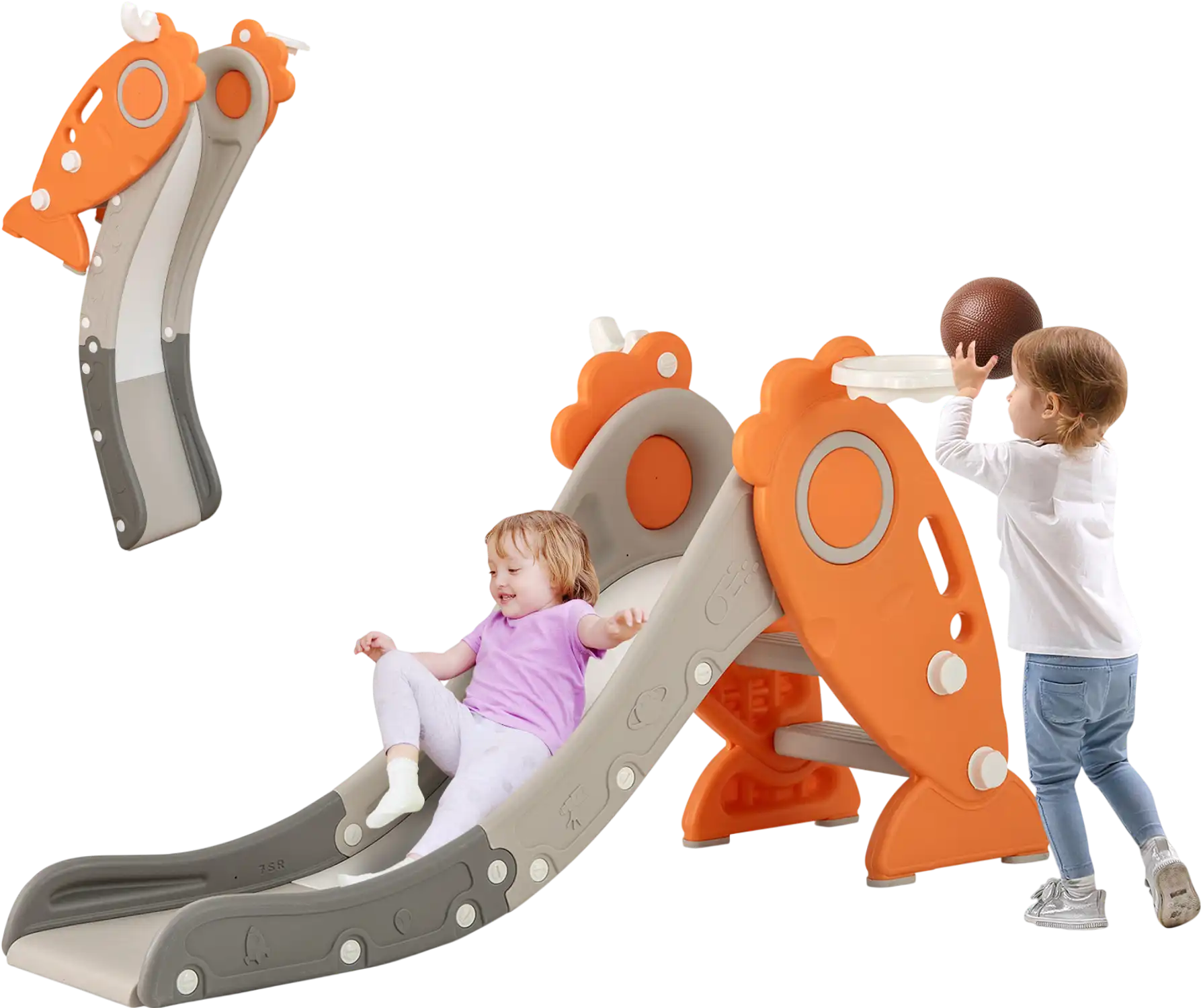 Costway 4-in-1 Kids Indoor Slide Playset w/ Basketball Hoop Rings 483592176 New
