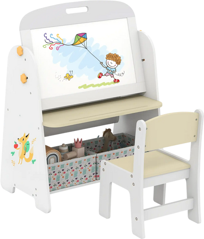 Costway 4-in-1 Kids Table & Chair Set Art Easel Magnetic Whiteboard Bookshelf 14490758 New