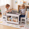 4 in 1 Kids Table and Chairs with Building Blocks and Bookshelves-Grey - Gallery View 1 of 10