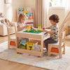 4 in 1 Kids Table and Chairs with Building Blocks and Bookshelves-Natural - Gallery View 1 of 10