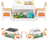 Kids 4 in 1 activity table and chairs set with reversible tabletop, storage boxes, and ergonomic design for versatile.
