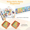 Kids activity table set featuring a reversible tabletop, storage boxes, and book racks for organized play and learning.