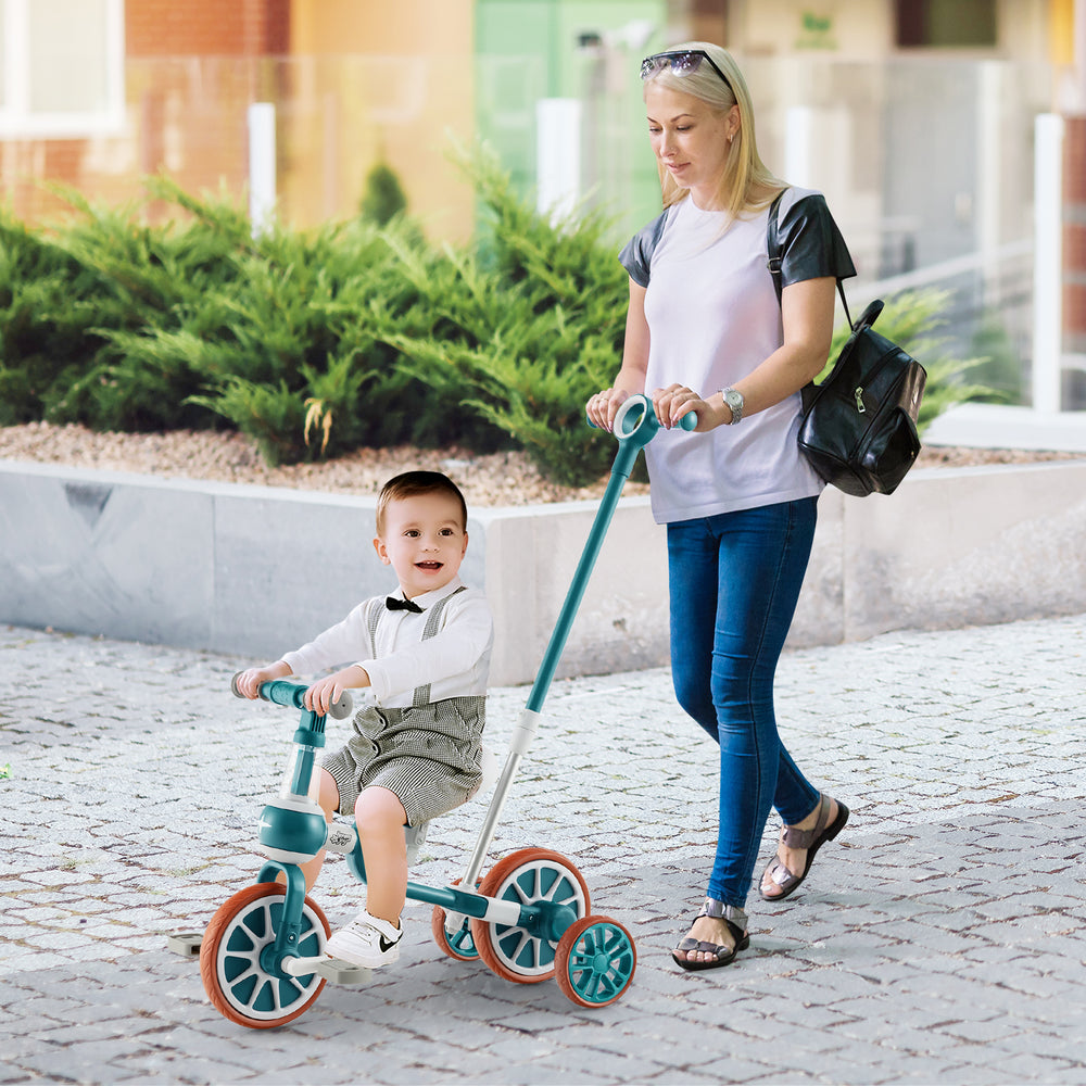 4-in-1 Kids Tricycle with Adjustable Parent Push Handle for 2-4 Years Old-Green - Gallery View 1 of 10