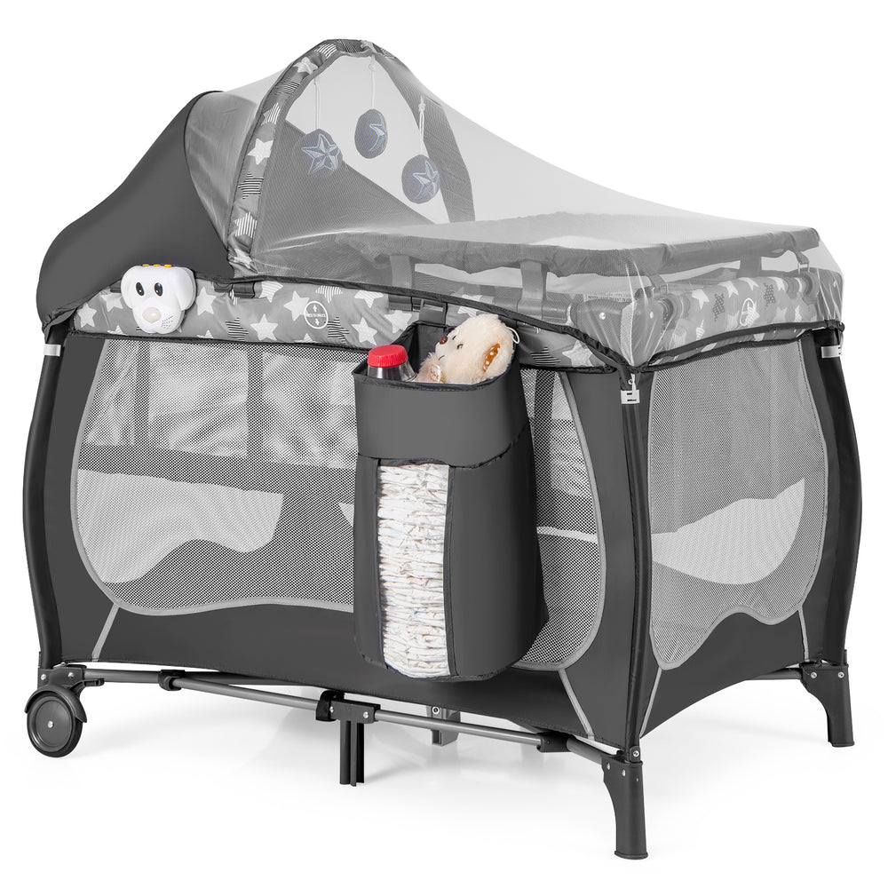 4 in 1 Portable Baby Nursery Center with Net and Music Box-Gray - Gallery View 1 of 9