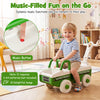 4-in-1 green ride-on push car with music button, under-seat storage, and stable design for kids aged 1.5-5 years.
