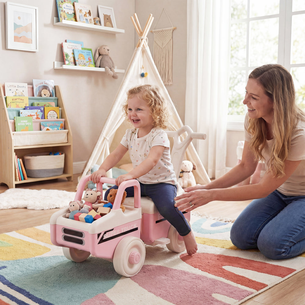 4 in 1 Ride on Push Car with Music and Under-Seat Storage for Boys Girls-Pink - Gallery View 1 of 11