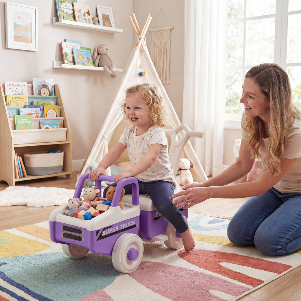 4 in 1 Ride on Push Car with Music and Under-Seat Storage for Boys Girls-Purple - Gallery View 1 of 11