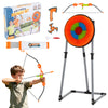 Kids throwing game set featuring a bristle target, bow, arrows, and axes for indoor and outdoor fun.