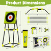 Bristle target with throwing axes, darts, and bow set, designed for kids' accuracy practice and outdoor fun.