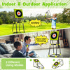 4 in 1 throwing target set featuring a bristle target, axes, darts, and bow for indoor and outdoor fun.